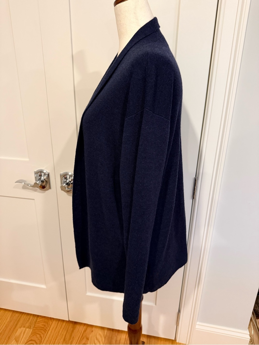 Eileen Fisher Navy Open-Front Long Merino Wool Cardigan - Picture 6 of 15